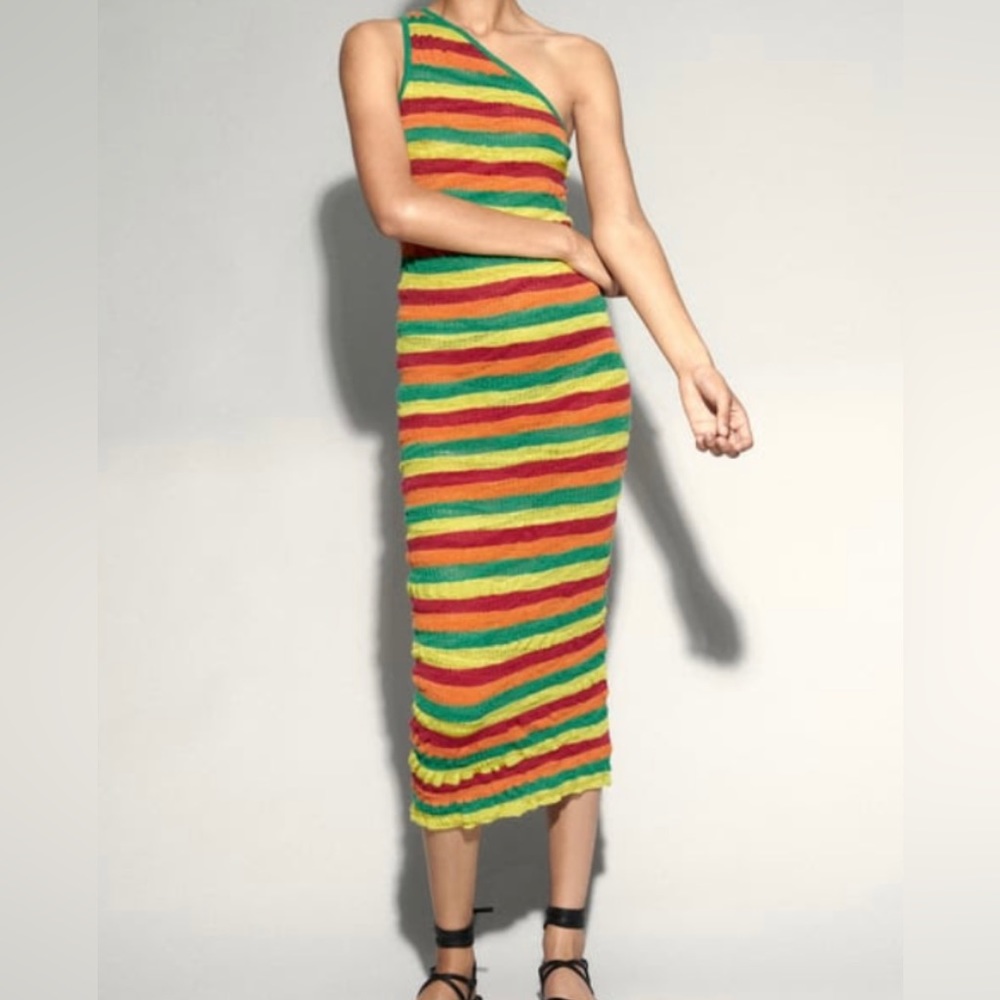 Zara asymmetrical knit linen blend dress, Large